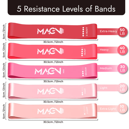 Bandes de résistance, set de 5 couleurs pour 5 niveaux de résistance différents (Roses)